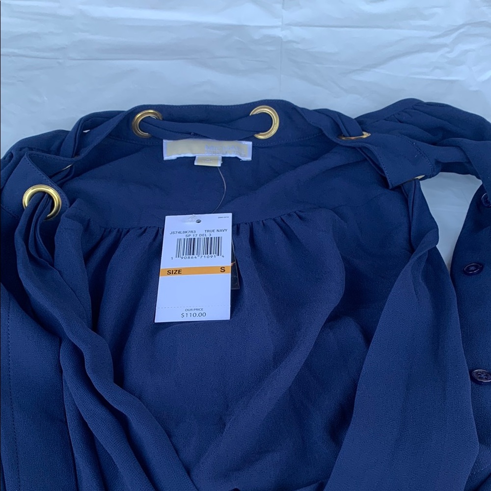 MICHAEL Michael Kors Blue Tie Front High-Low Top - Picture 10 of 10